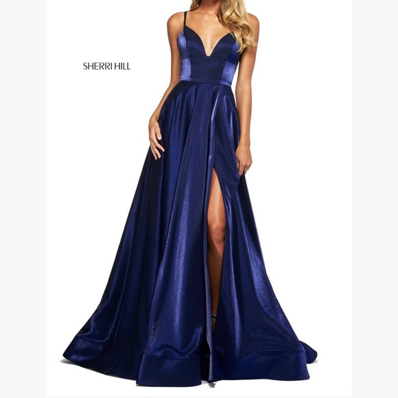 Sherri Hill Navy Blue Prom Dress - Picture 1 of 5